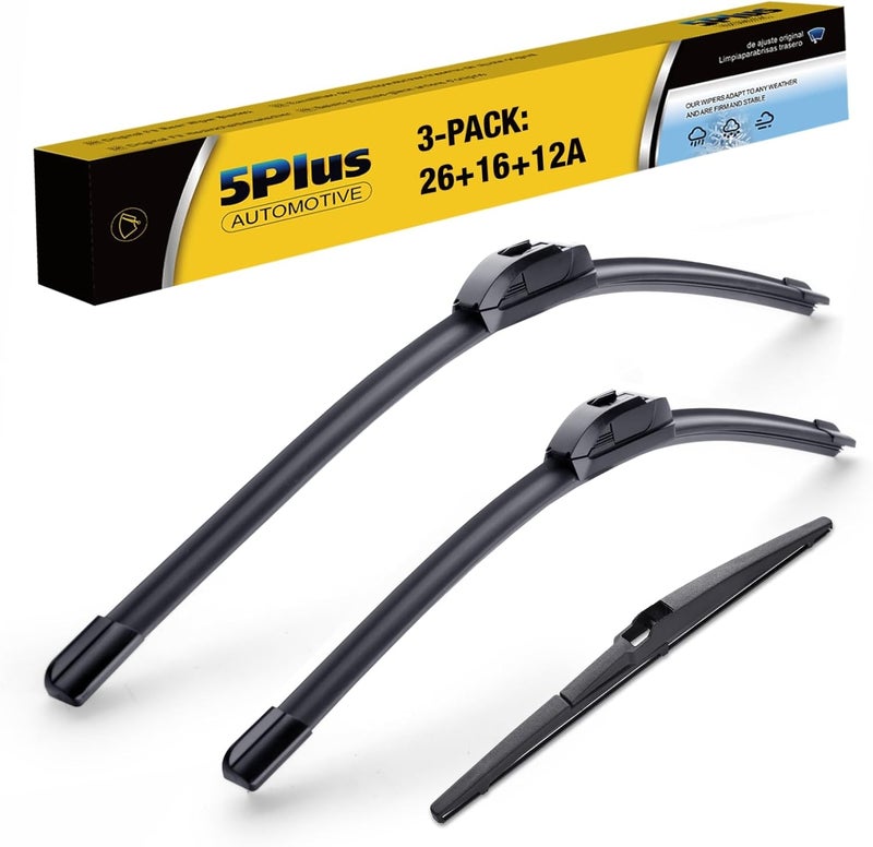 5PLUS 3 Wipers 26"/16"/12" Replacement For Toyota RAV4 2022 2021 2020 2019,Mazda 5 2015-2006, 26 Inch+16 Inch Windshield Wiper Blades with 12 Inch Rear Wiper Blade - Image 1